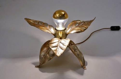 Willy Daro style brass flower table lamp by Massive, 1970`s Belgian